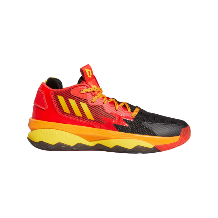 Red, black, and yellow Dame 8 shoes.